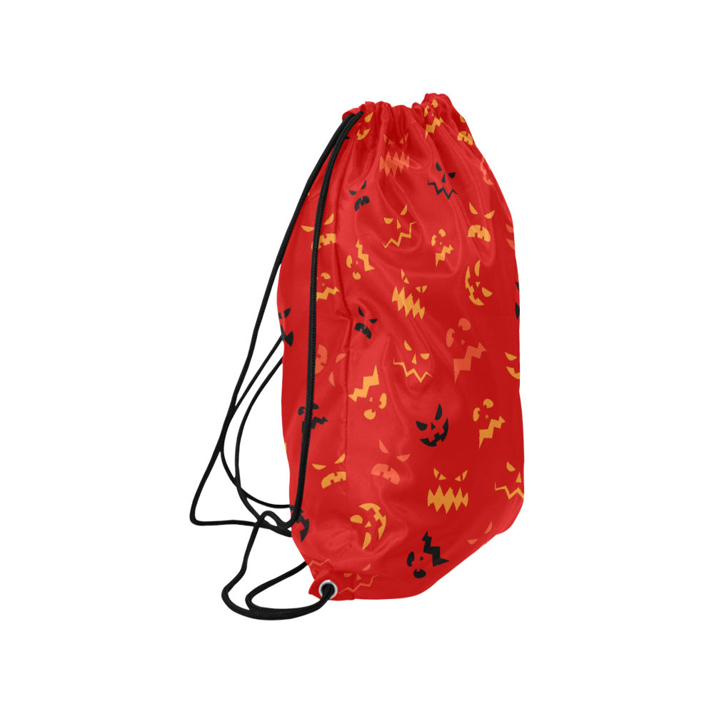 Pumpkin Faces HALLOWEEN RED Medium Drawstring Bag Model 1604 (Twin Sides) 13.8"(W) * 18.1"(H)