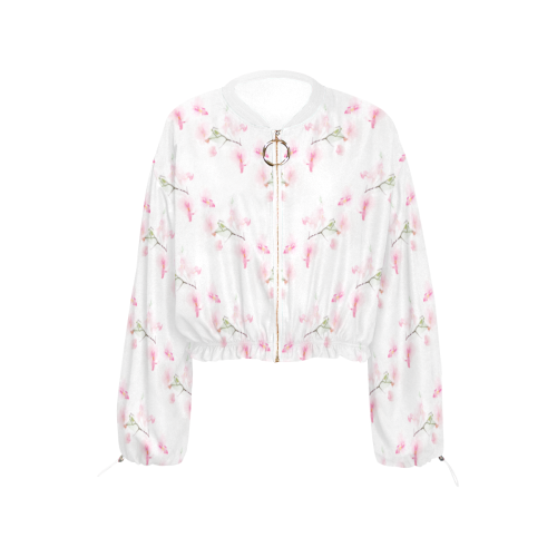 Pattern Orchidées Cropped Chiffon Jacket for Women (Model H30)