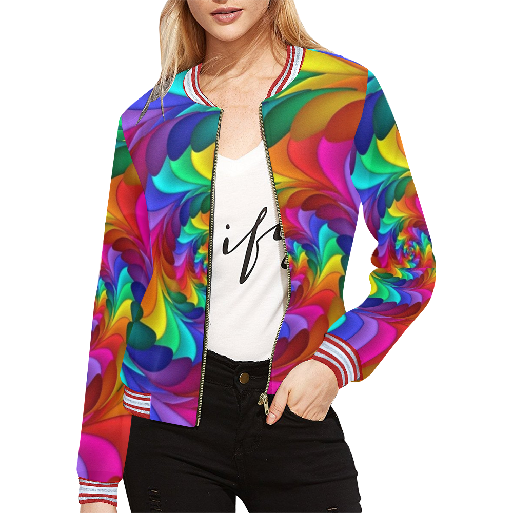RAINBOW CANDY SWIRL All Over Print Bomber Jacket for Women (Model H21)