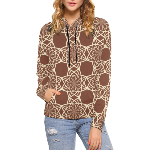 Brown and Beige Flowers Pattern All Over Print Hoodie for Women (USA Size) (Model H13)
