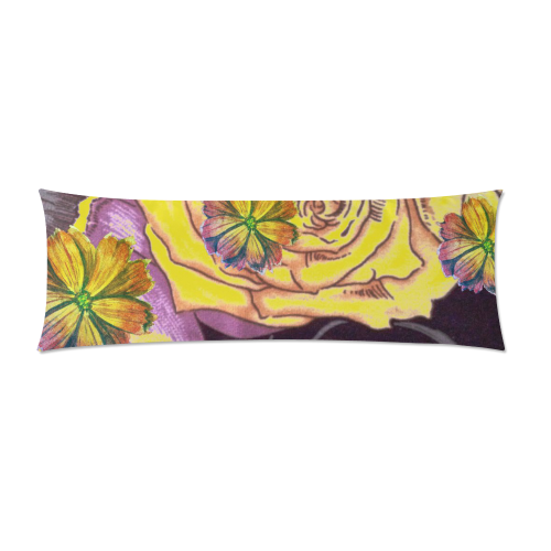 Watercolor Flowers Yellow Purple Green Custom Zippered Pillow Case 21"x60"(Two Sides)