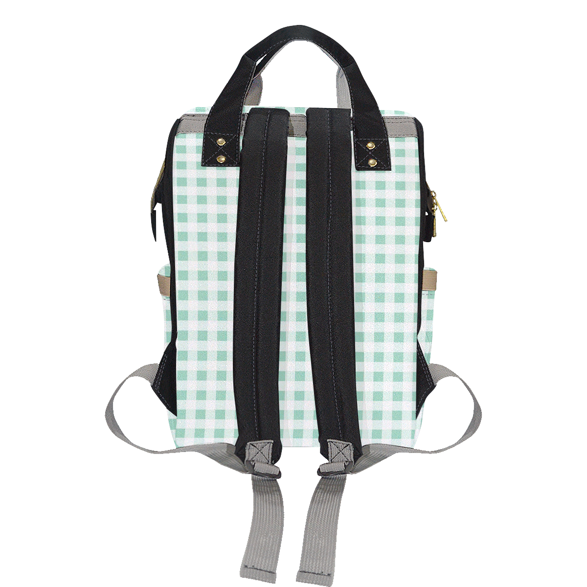 Mint Green Gingham Multi-Function Diaper Backpack/Diaper Bag (Model 1688)