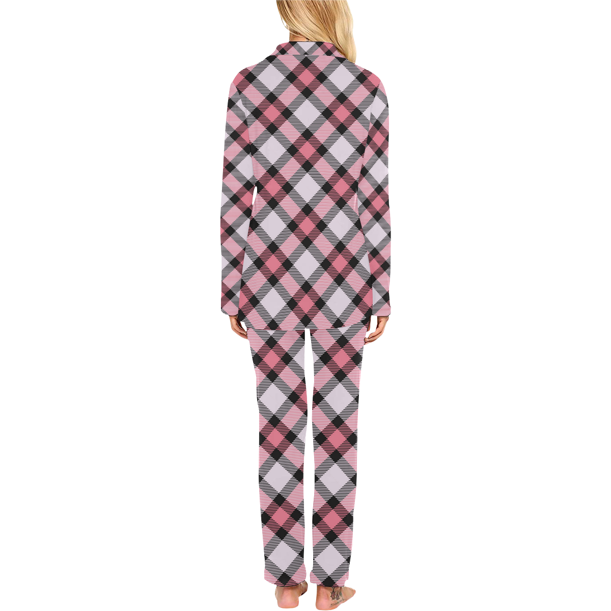 pink plaid Women's Long Pajama Set