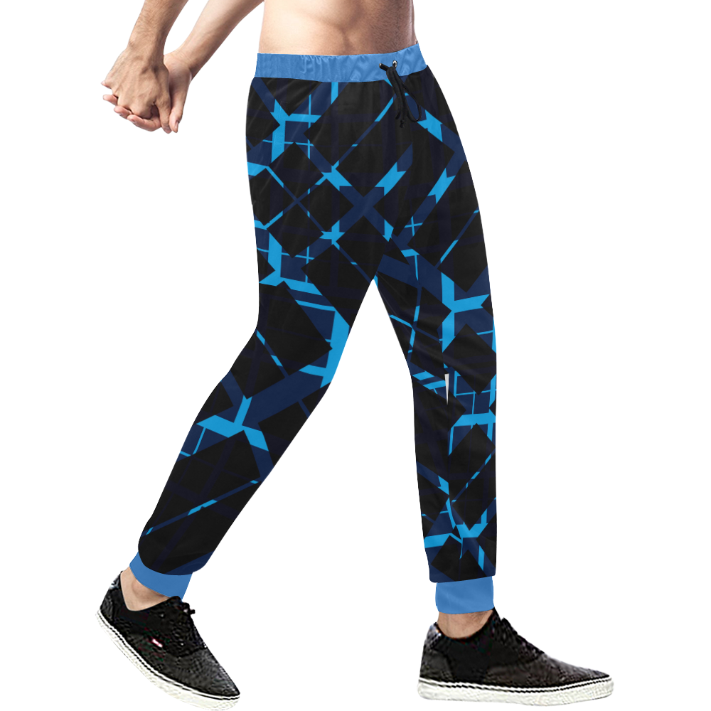 Diagonal Blue & Black Plaid Men's All Over Print Sweatpants (Model L11)