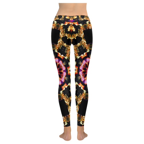 Pink, Black and gold Mandala Women's Low Rise Leggings (Invisible Stitch) (Model L05)