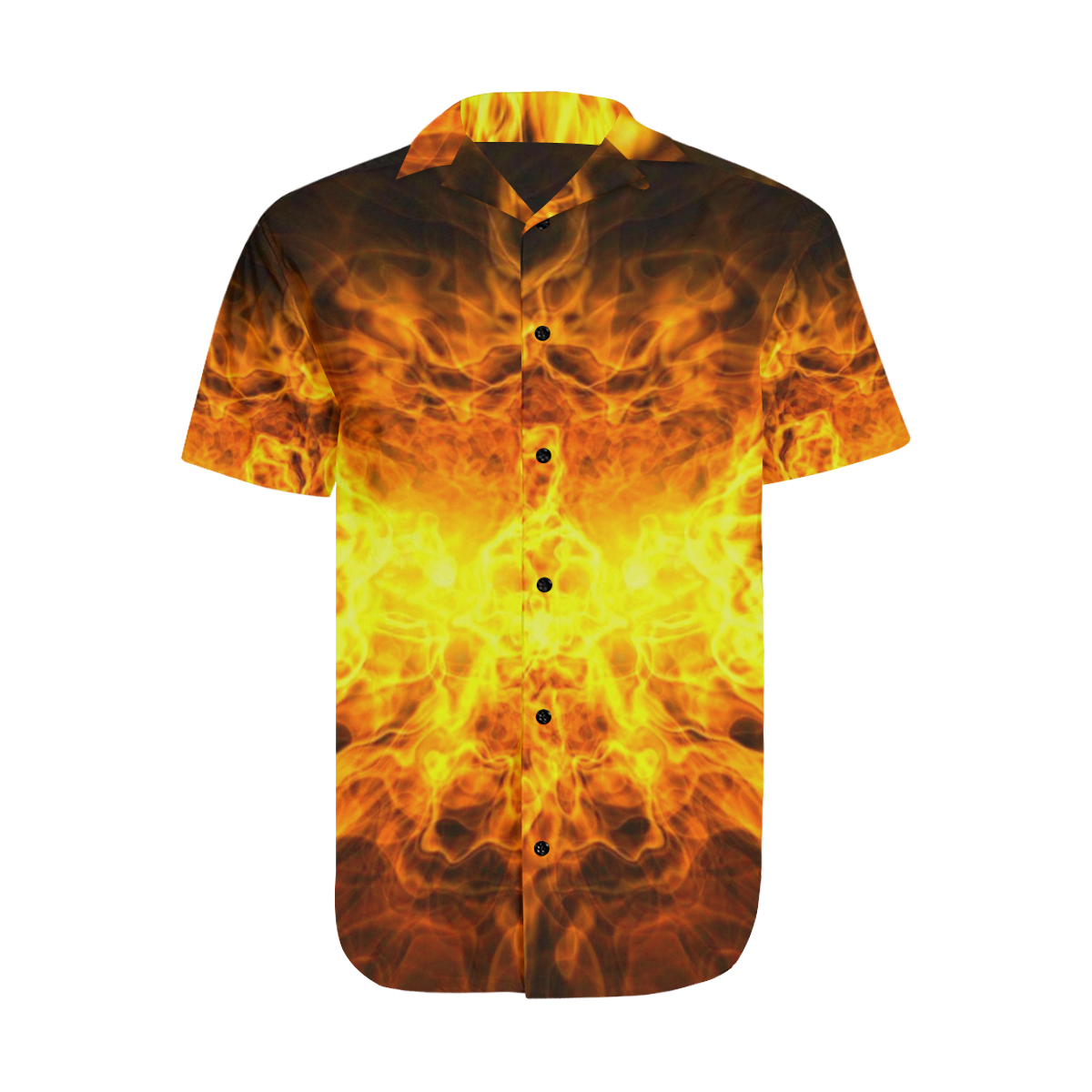 Satan Flames Occult Underground Satin Dress Shirt Men's Short Sleeve Shirt with Lapel Collar (Model T54)