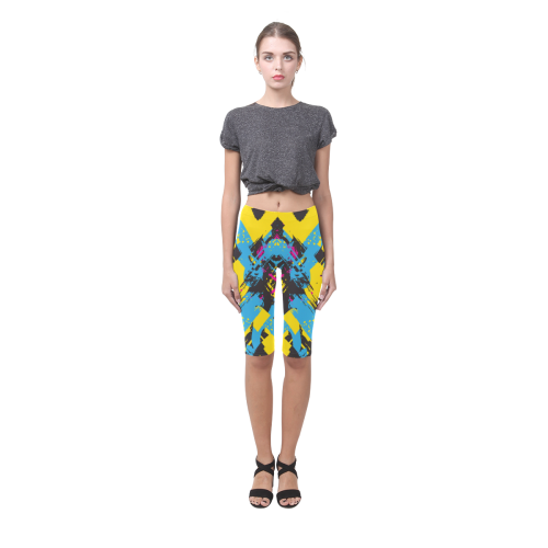 Colorful paint stokes on a black background Hestia Cropped Leggings (Model L03)