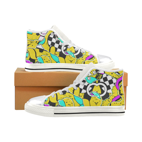 Shapes on a yellow background Women's Classic High Top Canvas Shoes (Model 017)