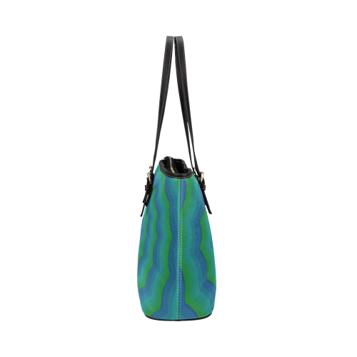 Green blue vortex Leather Tote Bag/Large (Model 1651)