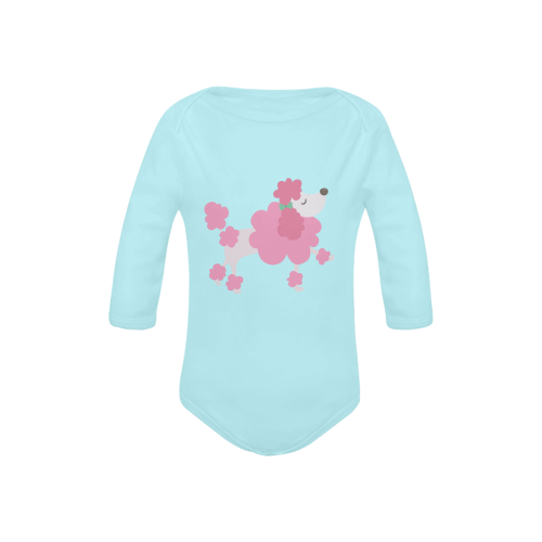 Pretty Pink Poodle Blue Baby Powder Organic Long Sleeve One Piece (Model T27)