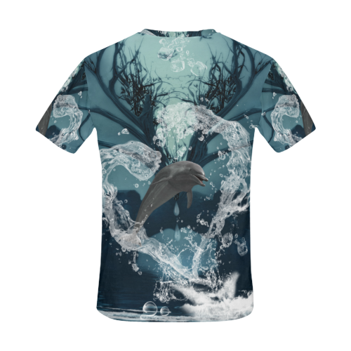 Dolphin jumping by a heart All Over Print T-Shirt for Men (USA Size) (Model T40)