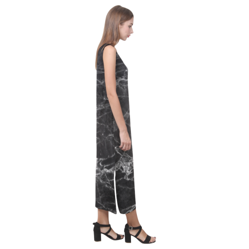 Marble Black Pattern Phaedra Sleeveless Open Fork Long Dress (Model D08)