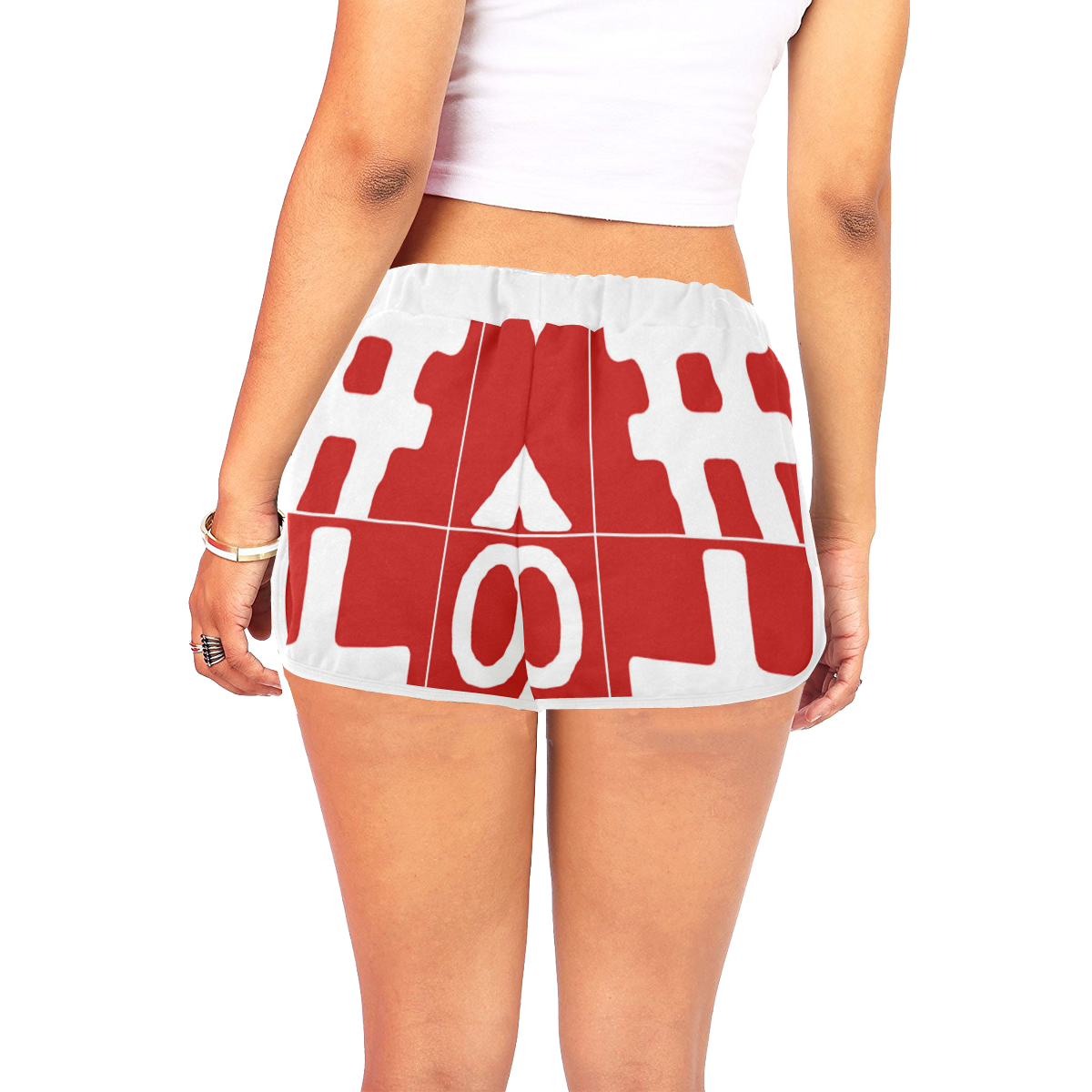 NUMBERS Collection Symbols White/Red Women's All Over Print Relaxed Shorts (Model L19)