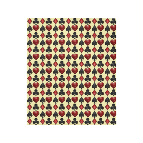 Las Vegas Black and Red Casino Poker Card Shapes on Yellow Quilt 50"x60"
