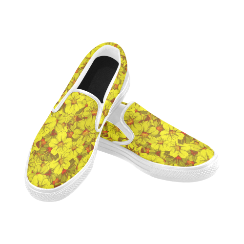 Yellow flower pattern Women's Slip-on Canvas Shoes (Model 019)