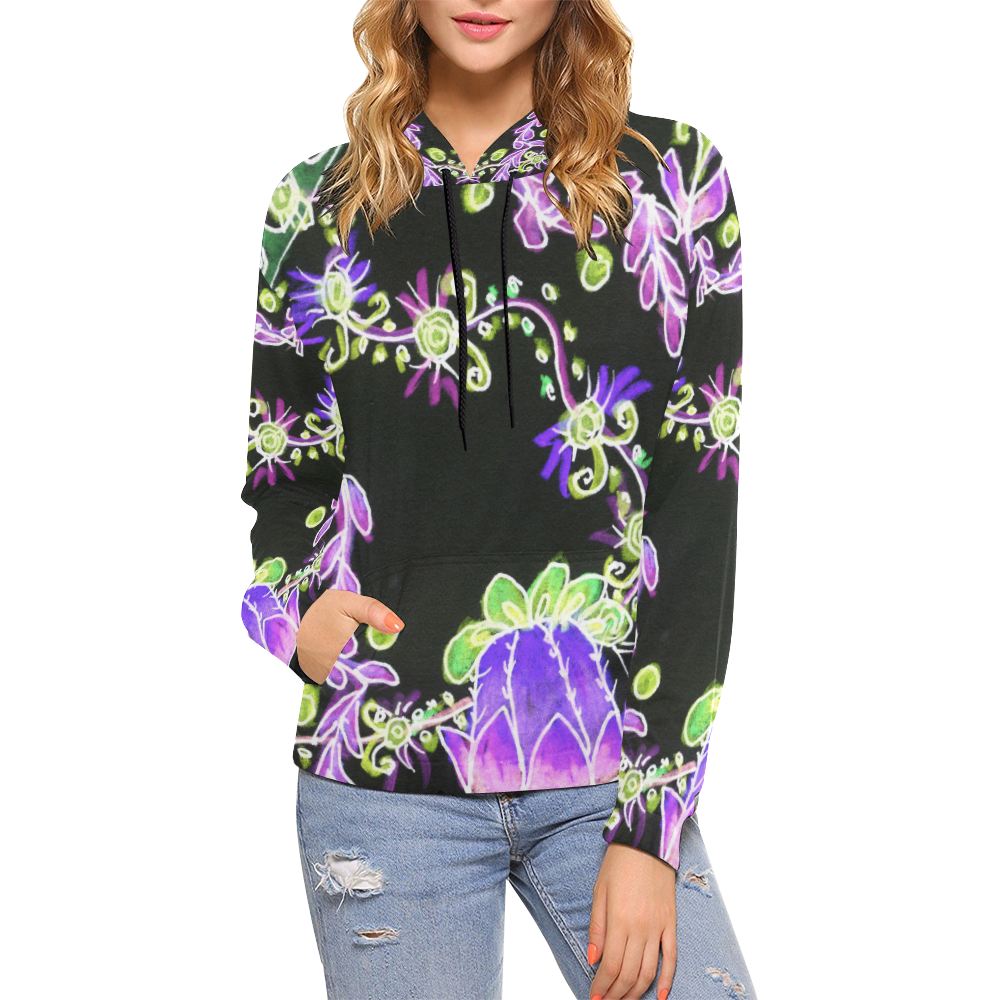 Psychedelic Irish Garden Queen's Crown Night All Over Print Hoodie for Women (USA Size) (Model H13)