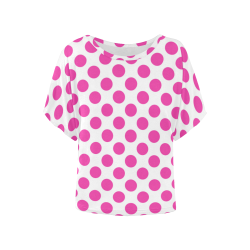 Pink Polka Dots on White Women's Batwing-Sleeved Blouse T shirt (Model T44)