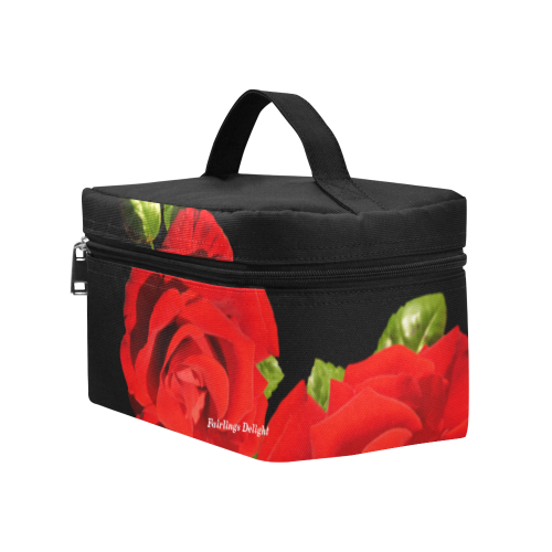 Fairlings Delight's Black Luxury Collection- Red Rose Cosmetic Bag/Large 53086 Cosmetic Bag/Large (Model 1658)