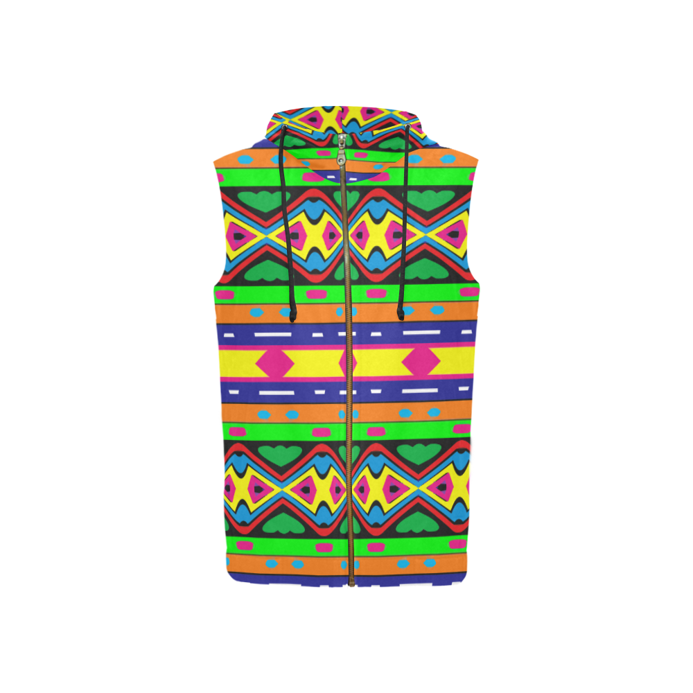 Distorted colorful shapes and stripes All Over Print Sleeveless Zip Up Hoodie for Women (Model H16)