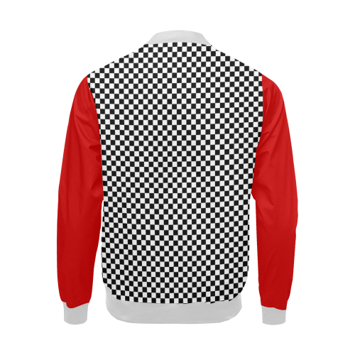 Checkerboard Black, White And Red All Over Print Bomber Jacket for Men/Large Size (Model H19)