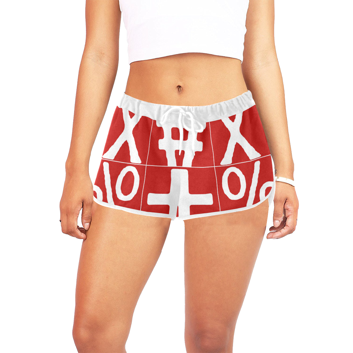 NUMBERS Collection Symbols White/Red Women's All Over Print Relaxed Shorts (Model L19)