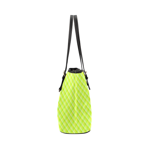 Yellow and green plaid pattern Leather Tote Bag/Small (Model 1651)