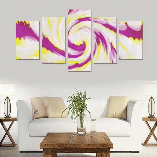 Pink Yellow Tie Dye Swirl Abstract Canvas Print Sets C (No Frame)