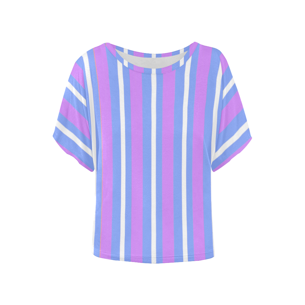 Blue Pink White Stripes Summer Women's Batwing-Sleeved Blouse T shirt (Model T44)