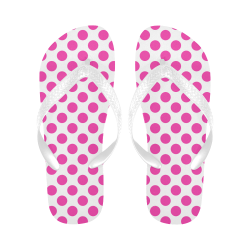 Pink Polka Dots on White Flip Flops for Men/Women (Model 040)
