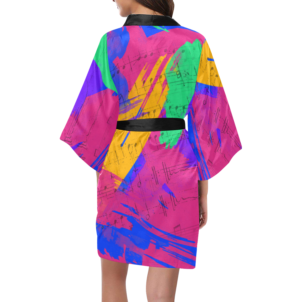 Groovy Paint Brush Strokes with Music Notes Kimono Robe