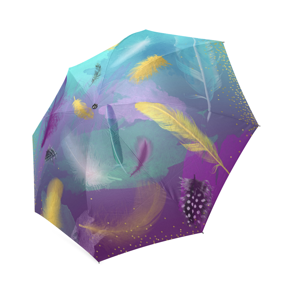 Dancing Feathers - Turquoise and Purple Foldable Umbrella (Model U01)