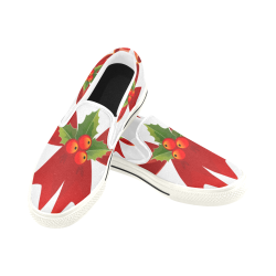 Red Christmas Bows and Holly Women's Slip-on Canvas Shoes/Large Size (Model 019)