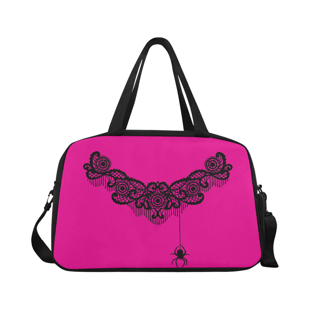 Spider Lace Pink Fitness Handbag (Model 1671)