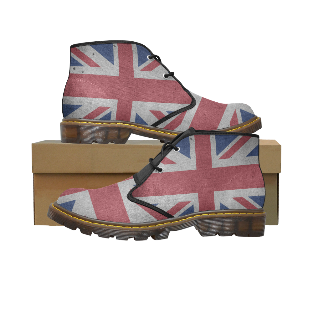 United Kingdom Union Jack Flag - Grunge 1 Men's Canvas Chukka Boots (Model 2402-1)