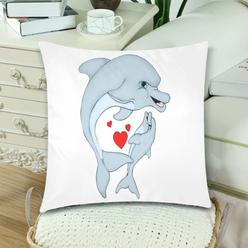 Dolphin Love White Custom Zippered Pillow Cases 18"x 18" (Twin Sides) (Set of 2)