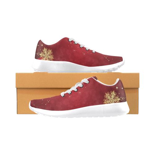 Golden Christmas Snowflake Ornaments on Red Women's Running Shoes/Large Size (Model 020)