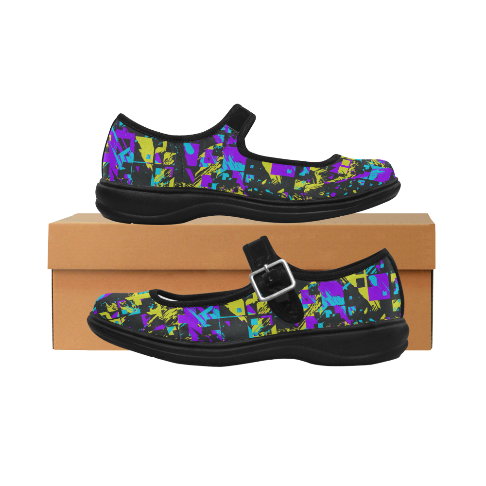 Purple yelllow squares Mila Satin Women's Mary Jane Shoes (Model 4808)