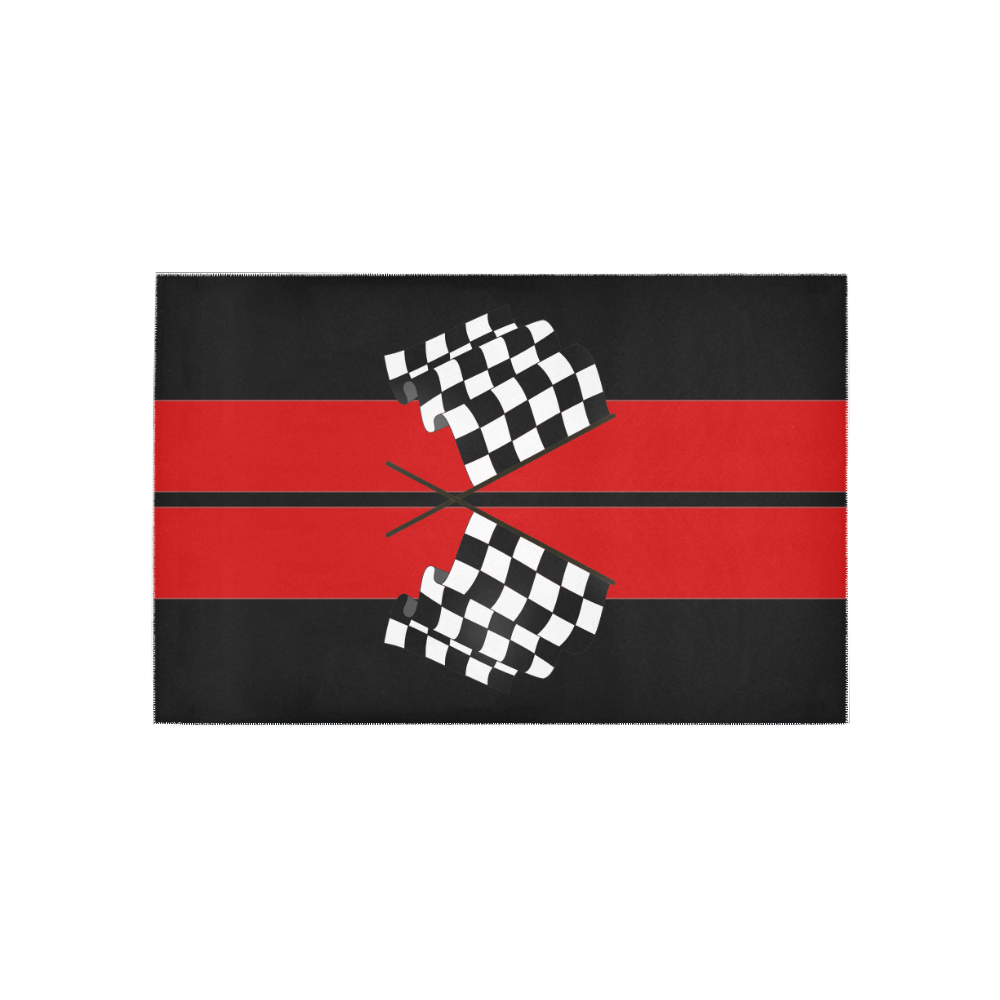 Checkered Flags, Race Car Stripe Black and Red Area Rug 5'x3'3''