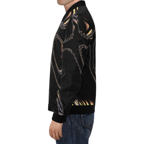 Elegant Black Fractal All Over Print Bomber Jacket for Men/Large Size (Model H19)