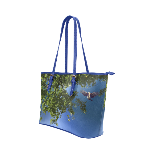 Tree Birds Leather Tote Bag/Large (Model 1651)