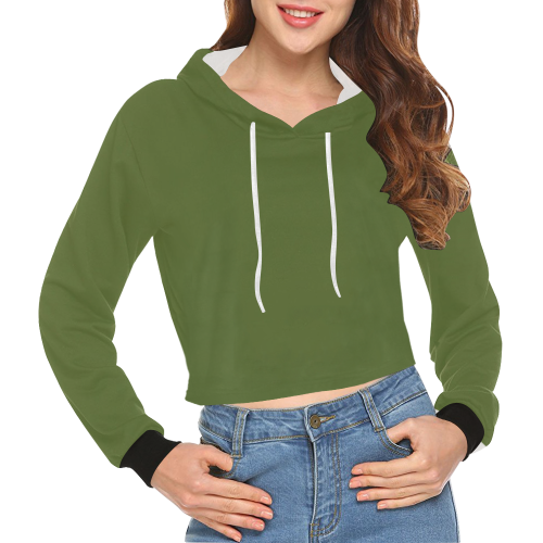 color dark olive green All Over Print Crop Hoodie for Women (Model H22)