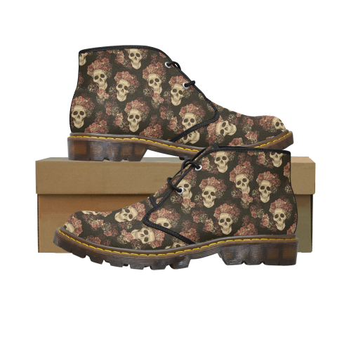 Skull and Rose Pattern Men's Canvas Chukka Boots (Model 2402-1)