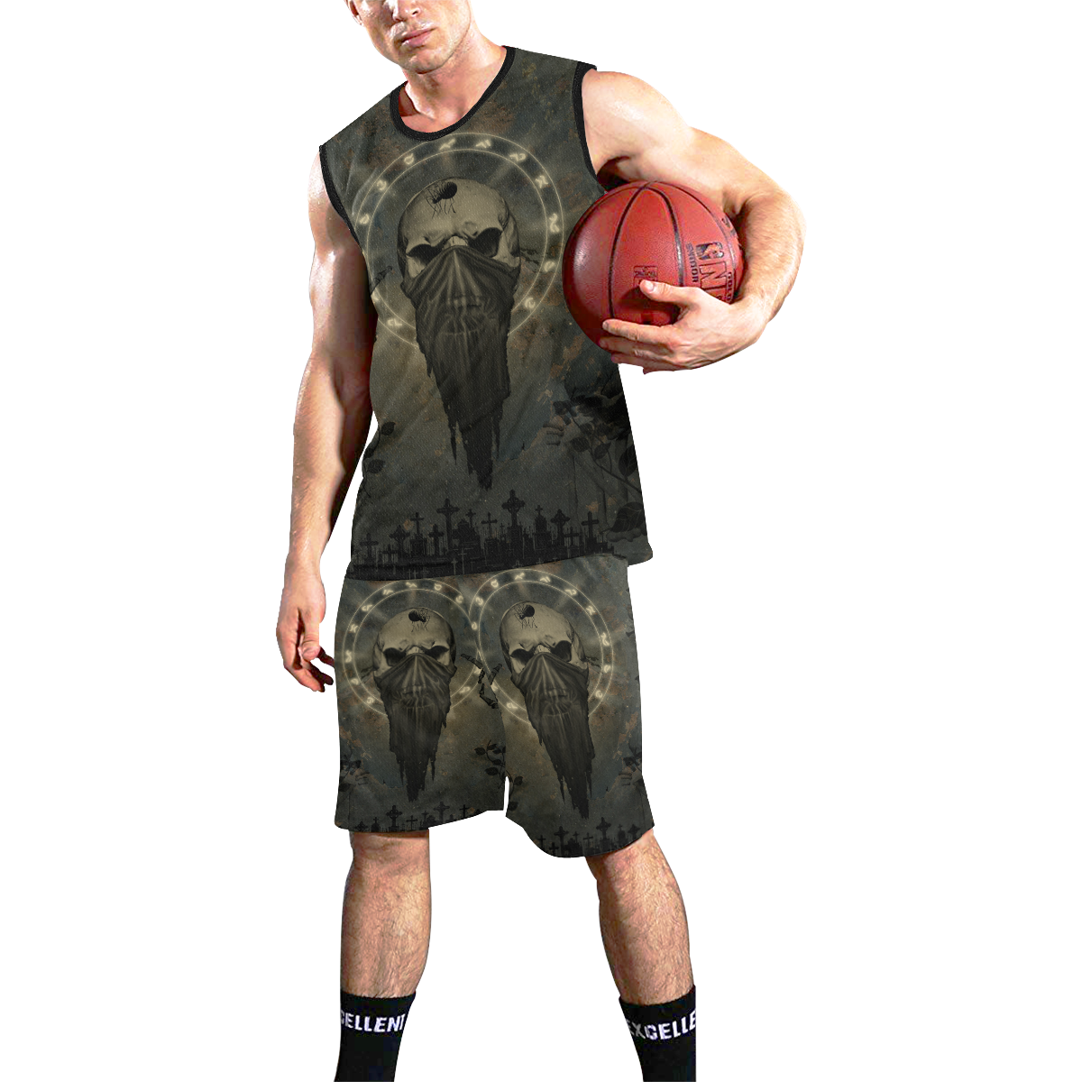 The creepy skull with spider All Over Print Basketball Uniform