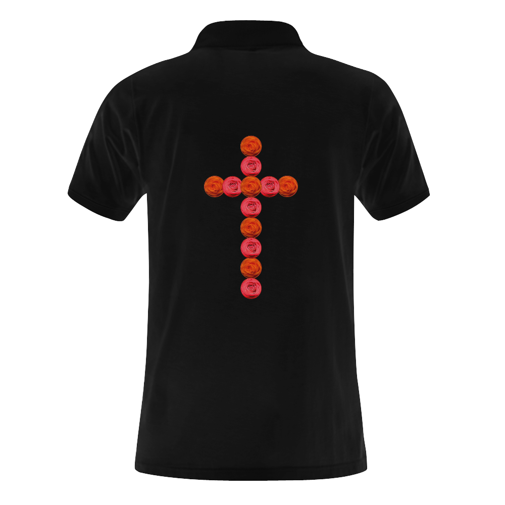 Christian Cross of Red and Orange Roses Men's Polo Shirt (Model T24)