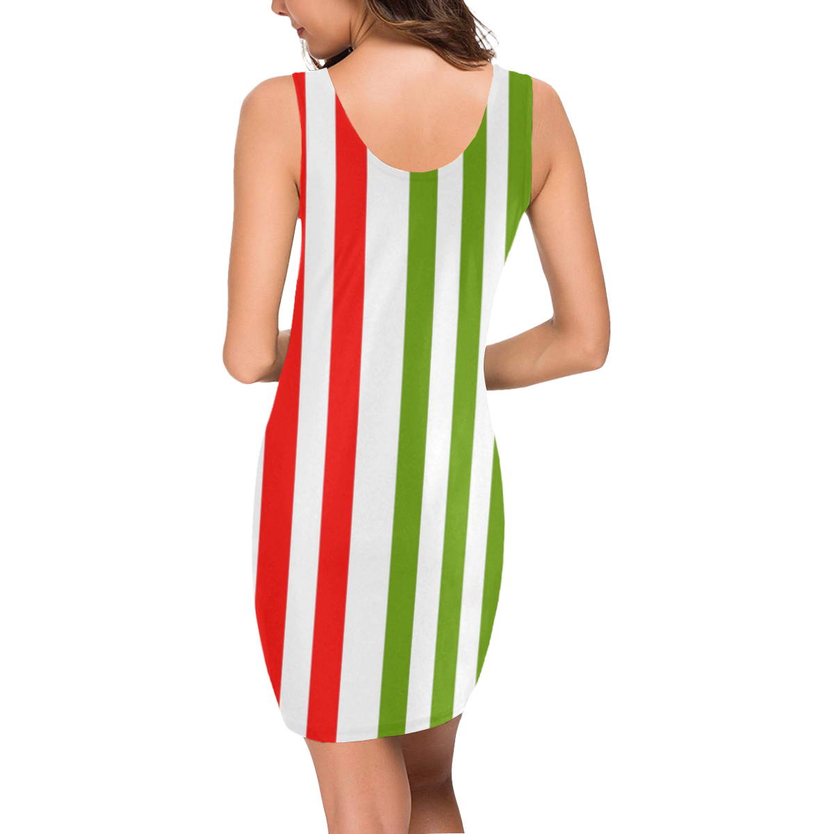 Red white  and gold stripes vertical Medea Vest Dress (Model D06)