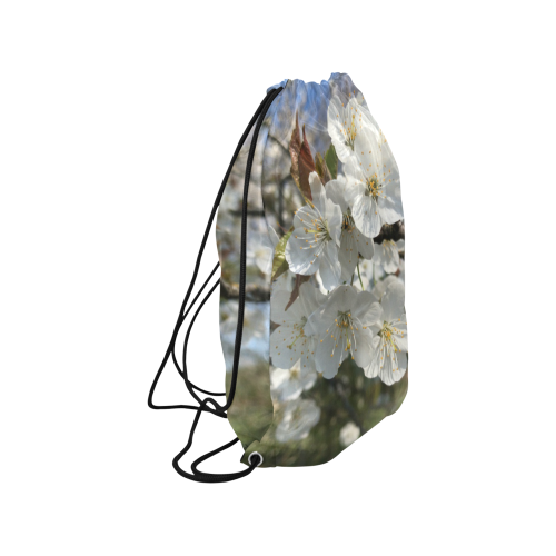 white flower Medium Drawstring Bag Model 1604 (Twin Sides) 13.8"(W) * 18.1"(H)