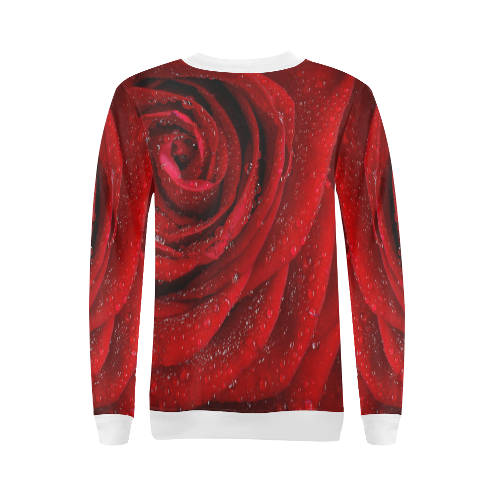 Red rosa All Over Print Crewneck Sweatshirt for Women (Model H18)