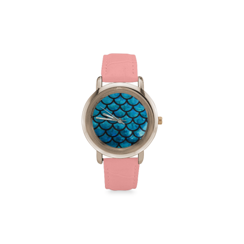 Mermaid SCALES blue Women's Rose Gold Leather Strap Watch(Model 201)