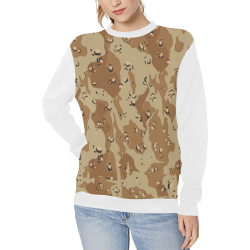 Desert Camouflage Pattern - Vest Style White Women's Rib Cuff Crew Neck Sweatshirt (Model H34)