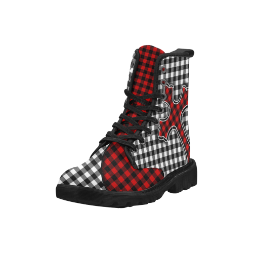 Red On White Buffalo Plaid Cross Martin Boots for Women (Black) (Model 1203H)